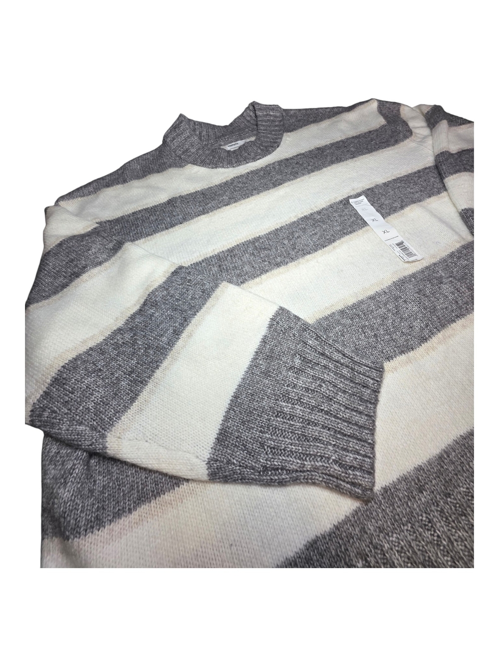 NWT Sonoma Gray White Striped Crewneck Knit Sweater Oversized XL Cozy
